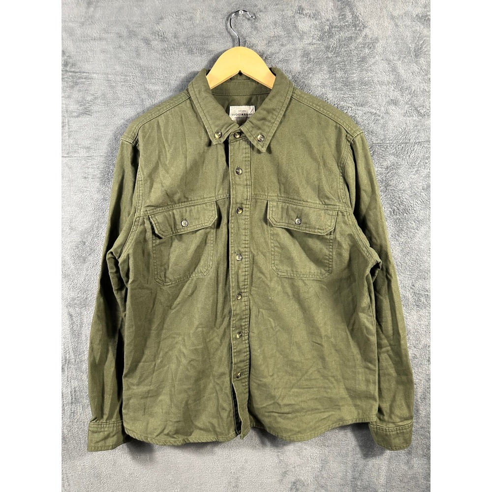 Lucky Brand Mens Olive Green Cotton Twill Utility Button Down Shirt L 7MS3000